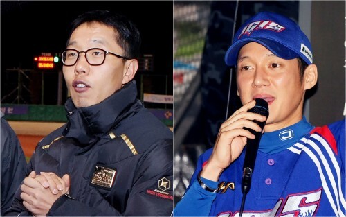 2015 폴라베어스 신임감독 방송인 김제동(왼쪽)과 이기스 신임감독 배우 송창의. (조성호 기자)