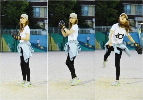 배지현 아나운서가 한스타 여자 연예인 야구단에서 캐치볼 연습을 하고 있다.(한스타DB)