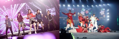 좌-f(x), 우-EXO (사진- SM 엔터테인먼트 제공)