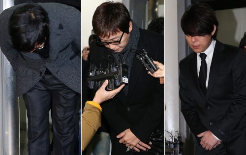 불법 도박혐의로 기소된 개그맨 이수근, 가수 탁재훈, 토니안(왼쪽부터)이 지난해 12월 27일 서울 서초구 서울중앙지방법원에서 열린 선고공판을 마치고 법원을 나서고 있다. 사진=스타뉴스/뉴스1
