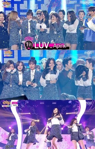 3일 방송된 MBC '쇼! 음악중심' 신년특집에서 1위를 차지한 걸그룹 에이핑크. ( MBC '쇼 음악중심' 방송 화면 캡처)