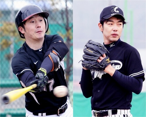'사이클링히트' 기록을 보유하고 있는 개콘의 이상호(왼쪽)와 올초 공놀이야 투수로 새롭게 합류한 이종혁. (조성호 기자)