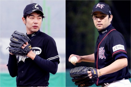 공놀이야 투수 이종혁(왼쪽)과 천하무적 투수 강인. (조성호 기자)